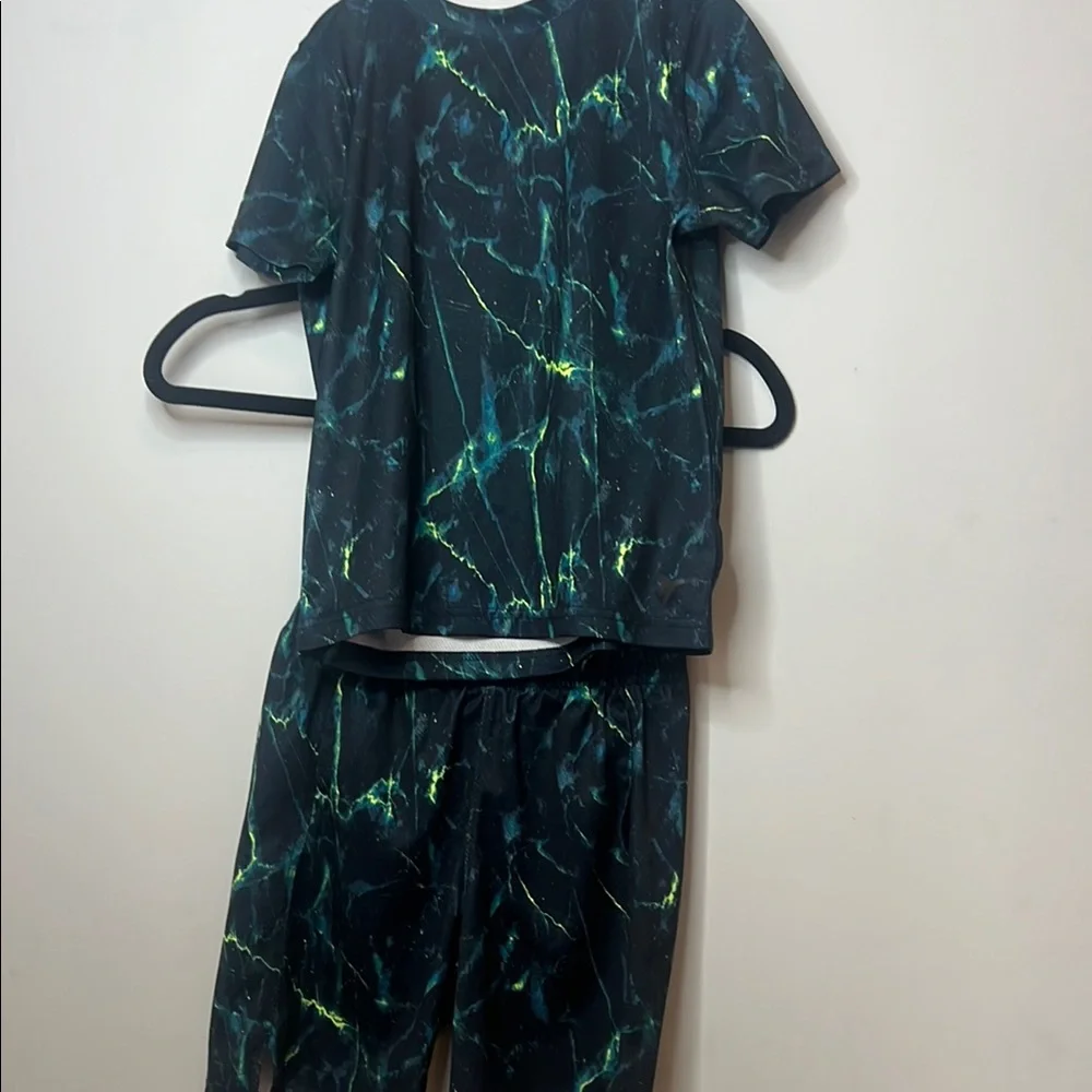 Old Navy Kids‎ Boys Navy Neon Green Matching Short Sleeve & Short Set Galaxy